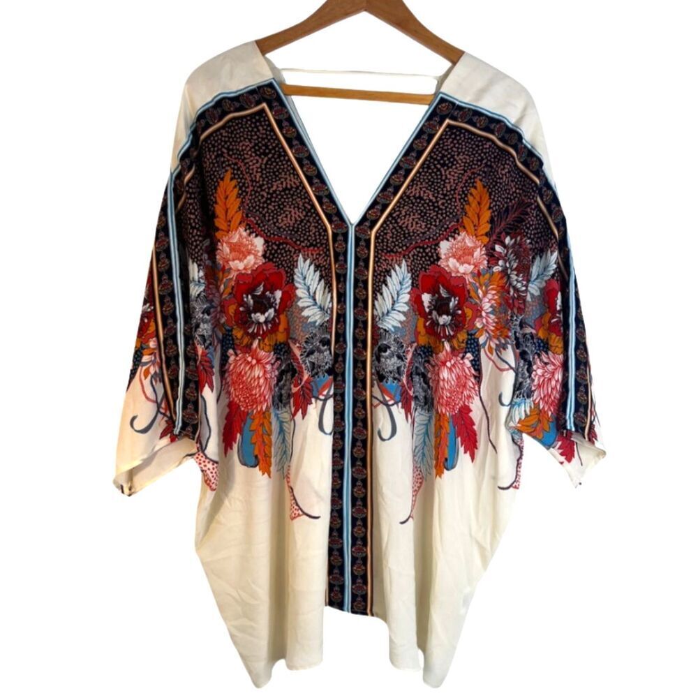 Rose & Olive Bold Pattern Boho Blouse Vneck Poncho Statement‎ Size 1X